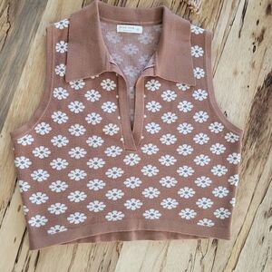 Miss Love Brown Floral Knit Vest